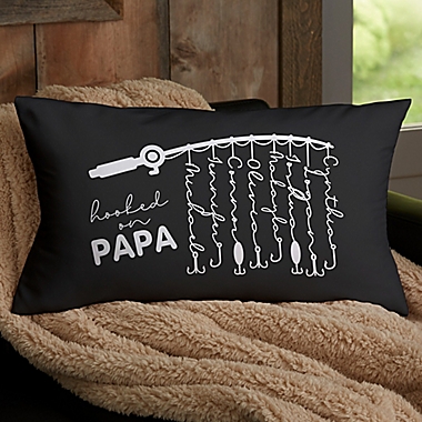 Hooked On Dad Personalized 12-Inch x 22-Inch Lumbar Throw Pillow. View a larger version of this product image.
