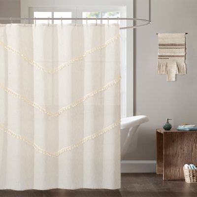 72 Inch Natural Tassels Shower Curtain, Embroidered Shower Curtain With Tassels