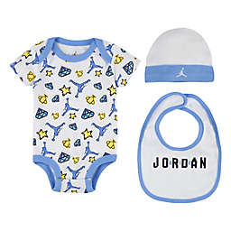Jordan® 3-Piece KSA Children's Day Bodysuit, Hat, and Bib Set in White/Blue