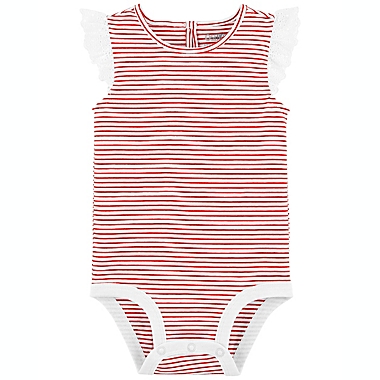 OshKosh B&#39;gosh&reg; Size 18M Striped Eyelet Bodysuit in Red. View a larger version of this product image.