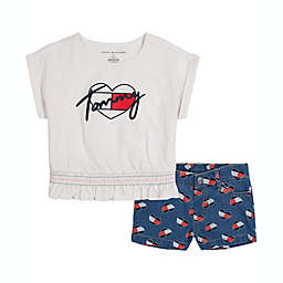 Tommy Hilfiger® 2-Piece Tommy Heart Shirt and Denim Short Set in White