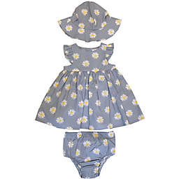 Sterling Baby Size 6M 3-Piece Daisy Woven Dress, Diaper Cover, and Hat Set in Blue