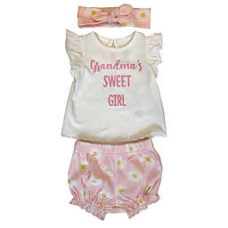 Sterling Baby 3-Piece Grandma's Sweet Girl Shirt, Short, and Headband Set in Ivory