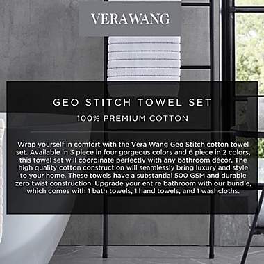 Vera Wang&reg; Geo Stitch Quick Dry 3-Piece Towel Set in Dry/Aqua. View a larger version of this product image.
