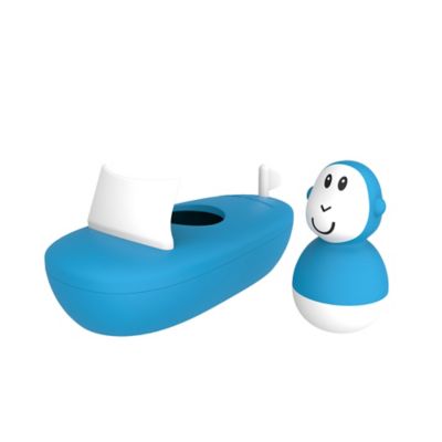 Matchstick Monkey&reg; 2-Piece Bathtime Boat and Monkey Wobbler Set in Blue
