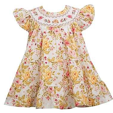 Bonnie Baby Size 18M 2-Piece Tiered Floral Dress and Panty Set in Yellow. View a larger version of this product image.