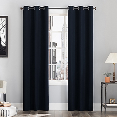 Sun Zero&reg; Cyrus Thermal Total Blackout 96-Inch Grommet Curtain Panel in Navy (Single). View a larger version of this product image.