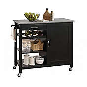 HomeRoots Stainless Steel Kitchen Island with Shelves in Black