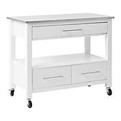 HomeRoots Rolling Kitchen Island in Stainless Steel/White
