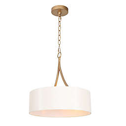 ZEVNI 3-Light White Fabric Shade Chandelier in Gold