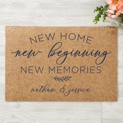 &quot;New Home, New Memories&quot; 18-Inch x 27-Inch Personalized Synthetic Coir Doormat