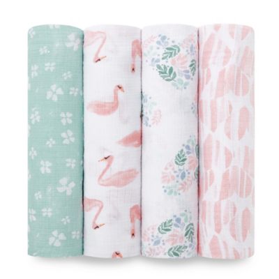 aden + anais&trade; essentials 4-Pack Cotton Muslin Swaddle Blankets in Briar Rose