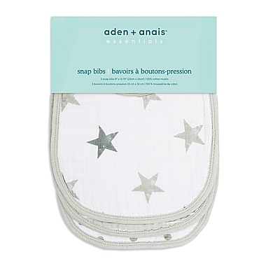 aden + anais&trade; essentials Muslin Snap Bibs in Grey. View a larger version of this product image.