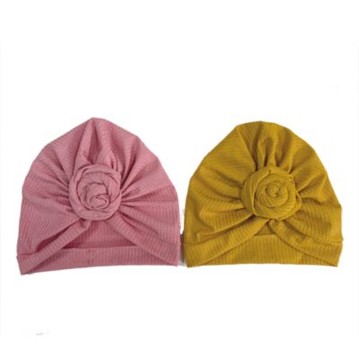 Curls &amp; Pearls 2-Pack Sweater Knit Turban Hats in Pink/Mustard