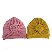 Curls &amp; Pearls 2-Pack Sweater Knit Turban Hats in Pink/Mustard