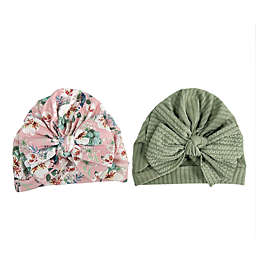 Curls & Pearls 2-Pack Floral Turban Hats in Pink/Green