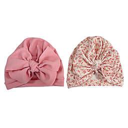 Curls & Pearls 2-Pack Floral Turban Hats in Pink
