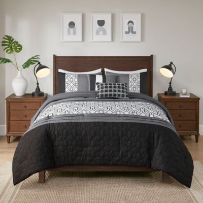 510 Design Donnell 5-Piece Embroidered Full/Queen Comforter Set in Black