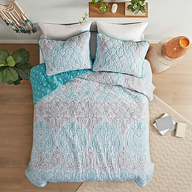 Madison Park&reg; Cardi 3-Piece Reversible Cotton King/California King Coverlet Set in Teal. View a larger version of this product image.