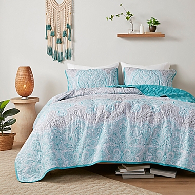 Madison Park&reg; Cardi 3-Piece Reversible Cotton King/California King Coverlet Set in Teal. View a larger version of this product image.