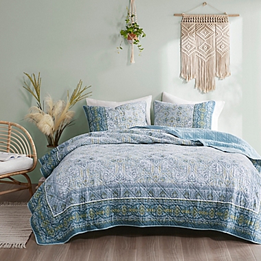 Madison Park&reg; Miramar 3-Piece Reversible Cotton King/California King Coverlet Set in Teal. View a larger version of this product image.
