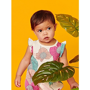 Tea Collection Size 3-6M Surf Flower Flutter Sleeve Romper in Cream. View a larger version of this product image.