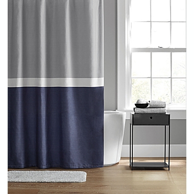 Colorblock Shower Curtain In Blue Grey, Navy Blue And Beige Shower Curtain
