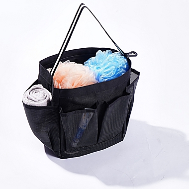 Simply Essential&trade; Small Mesh Shower Tote in Black. View a larger version of this product image.