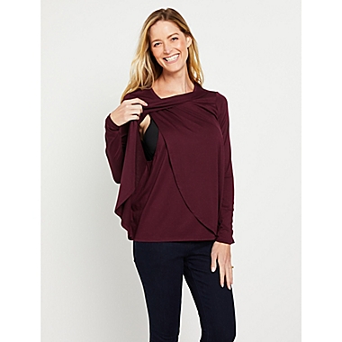 Motherhood Maternity&reg; Medium Pull Over Long Sleeve Nursing Tee in Wine. View a larger version of this product image.