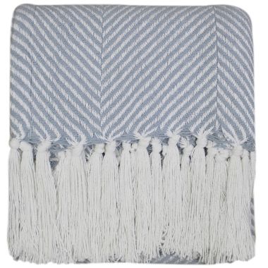 Everhome&trade; Herringbone Fringe Throw Blanket in Ether. View a larger version of this product image.