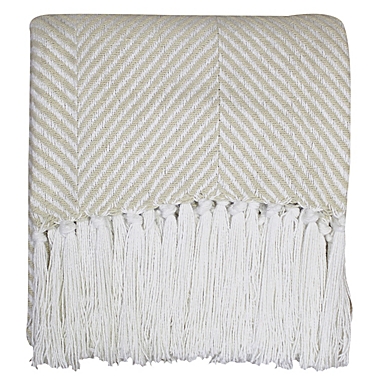 EverHome Herringbone Fringe Throw Blanket in Seed Pearl. View a larger version of this product image.