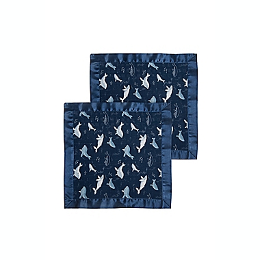 Loulou Lollipop 2-Pack Whales Security Blankets in Blue. View a larger version of this product image.