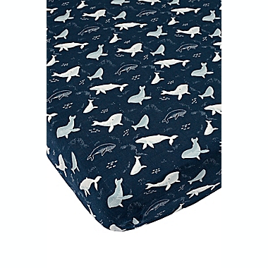 Loulou Lollipop&reg; Whales Fitted Crib Sheet in Blue. View a larger version of this product image.