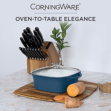 CorningWare&reg; Nonstick 3.2 qt. Cast Aluminum Covered Roaster in Navy. View a larger version of this product image.