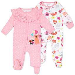 Mac & Moon™ Newborn 2-Pack Organic Cotton Cat Print Sleep & Play in Pink