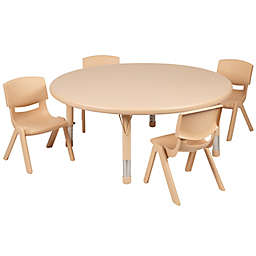 Flash Furniture 5-Piece 45-Inch Round Kids Table and Chair Set in Natural