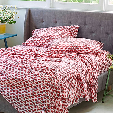 The Novogratz Long Stem Lotus Twin XL Sheet Set in Red. View a larger version of this product image.