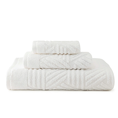 Studio 3B&trade; Geometric Jacquard Hand Towel in Bright White. View a larger version of this product image.