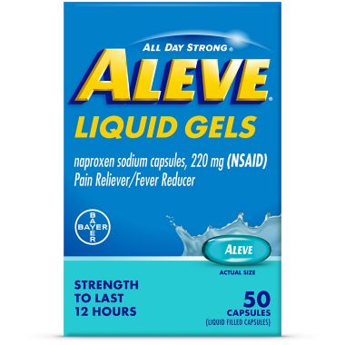 Aleve&reg; 50-Count Liquid Gels Naproxin Sodium for Relief Pain. View a larger version of this product image.
