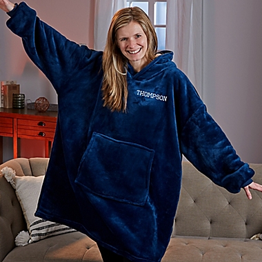 Classic Comfort Personalized Oversized Huggie Hoodie Blanket in Navy. View a larger version of this product image.
