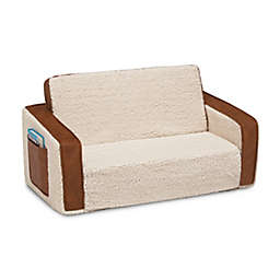 Delta Children Cozee Sherpa/Faux Leather Convertible Sofa/Lounger in Cream
