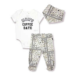 Mini Heroes™ 3-Piece Coffee Date Bodysuit, Footed Pant, and Bandana Set in Ivory