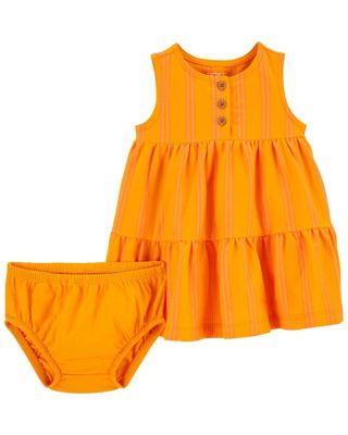 carter&#39;s&reg; Size 3M 2-Piece Tiered Jersey Dress and Diaper Cover Set in Yellow