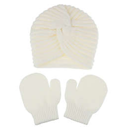 Capelli® New York Size 0-6M 2-Piece Turban Hat and Magic Mitten Set in Ivory