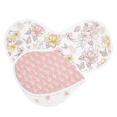 aden + anais&reg; 2-Pack Floral Organic Muslin Cotton Burp Bibs in Pink. View a larger version of this product image.