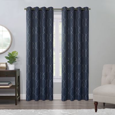 Regal Home Collections Davinci 95-Inch Grommet Window Curtain Panel in Navy/White (Single)