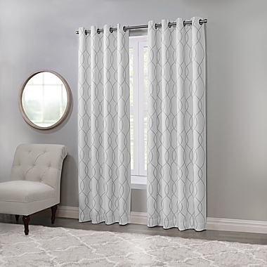 Regal Home Collections Davinci 84-Inch Grommet Window Curtain Panel in White/Grey (Single). View a larger version of this product image.