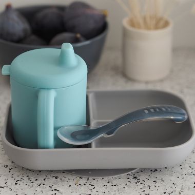 BEABA&reg; Sips &amp; Bites 3-Piece Silicone Feeding Set in Rain. View a larger version of this product image.