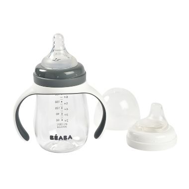 BEABA&reg; 7 oz. 2-in-1 Bottle to Sippy Learning Cup in Charcoal. View a larger version of this product image.
