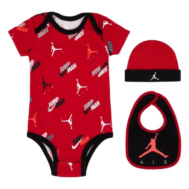 Jordan® Size 0-6M 3-Piece Jumpman DNA Bodysuit, Hat, and Bib Set in Gym Red  | buybuy BABY